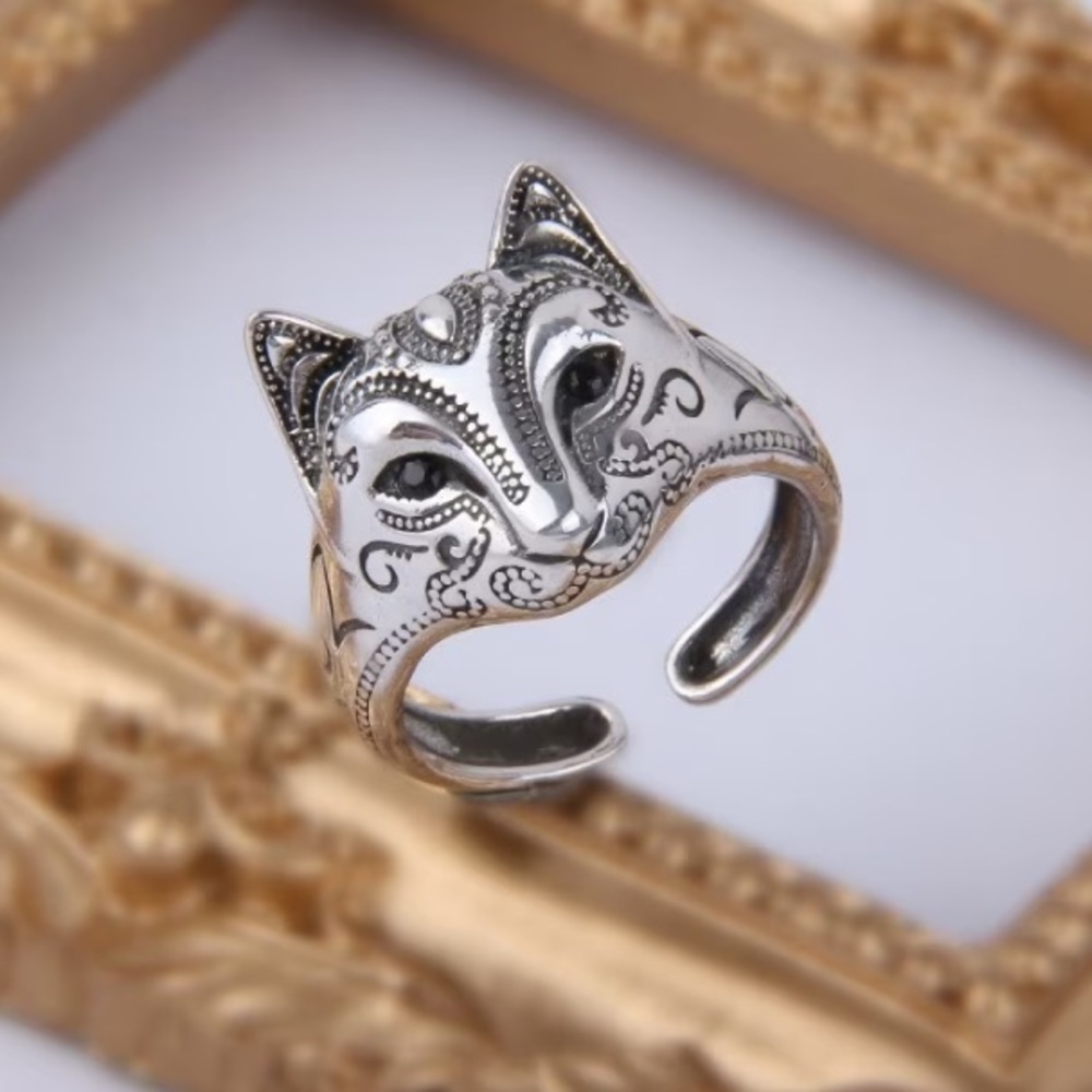 Silver Cat Face Ring